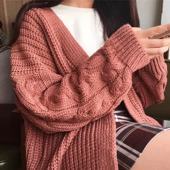 קוריאני גדול לסרוג סוודר סתיו חורף ניו נשים אופנה מתוק שרוול ארוך מעוות סרוג מעיל פתח חזית סוודר קרדיגן