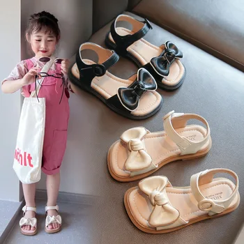 ילדה לילדים סנדלים לילדים הנסיכה נעליים 2023 קיץ חדשה עניבת הפרפר החוף רך התחתון שטוח פעוט, תינוק נעליים לבנים Sandalias הנינה