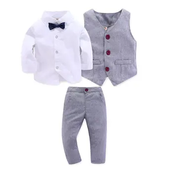 ילדים כמו הילד הבגדי ' נטלמן גריי אפוד + עם שרוולים ארוכים חולצה לבנה + מכנסיים ארבעה חלקים חליפות תינוקות תלבושות