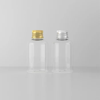 50pcs 50ml ריק ברור סיבוב בקבוקי פלסטיק עם אלומיניום מכסים,קוסמטיקה, אריזה המכיל מקלחת Ge ניקוי פנים בקבוקים