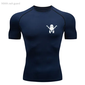 באיכות גבוהה פועל דחיסה החולצה של הגברים קצרה ספורט MMA כושר חולצת ספורט מהיר יבש בקיץ צוואר עגול חולצת הטריקו 4XL