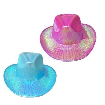 1Pc Pearlescent אורות מהבהבים בוקרת כובע תחפושות לחג המערבי כובע בוקרים על מסיבת נשים רחב שוליים כובעי