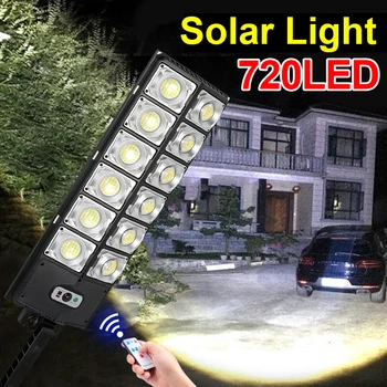 6000LM הכי חזק חיצונית סולארית Led אור 720LED פטיו קיר מנורה סולרית 3 מצבי שליטה מרחוק גן אור IP66 מנורות רחוב