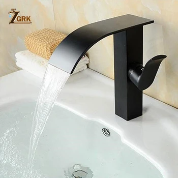 ZGRK שחור האמבטיה ברזי פליז מפל ברז ידית אחת ברז אמבטיה חמה וקרה שחור ברזים