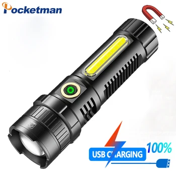 אולטרה חזק פנס LED 4 מצבים נייד עמיד למים לפיד חזק מגנט אור USB מטען נייד חיצוני הרפתקאות קמפינג