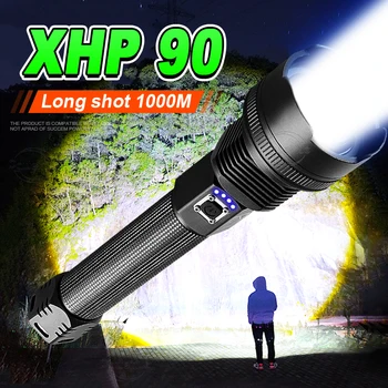החדש XHP90 הכי חזק פנס 18650 נטענות LED לפיד טקטי פלאש אור XHP70 עמיד למים חיצוני פנס קמפינג