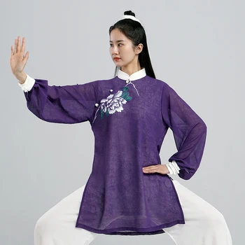 טאי צ ' י בגדי נשים וושו בגדים קונג פו תחרות בגדים אומנות לחימה אחידה קמט יד חופשית צבוע 2022 סגול