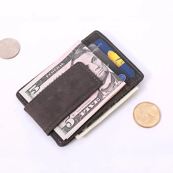 עור אמיתי גברים כסף קליפים מוצק מקרית Multifuntional קטן הארנק הגברי מעצב מותג מטבע בכיס
