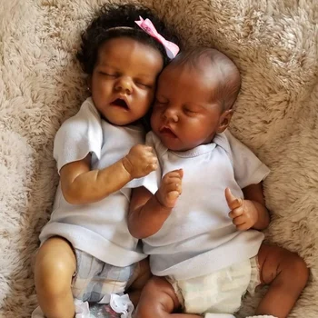 43CM מחדש הבובה תאום כהה עור שחור אפריקאי בובות בעבודת יד מציאותי תינוק בבה מחדש צעצועים עבור בנות