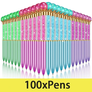 100Pcs הבדולח ספין עט כדורי צבע היהלום חול טובעני ספין עטים