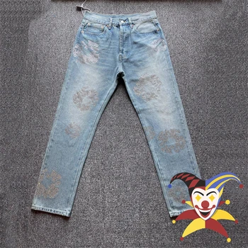 היהלום משובץ Kapok דפוס הג 'ינס גברים, נשים, וינטאג', קניה גדול מכנסי ג ' ינס