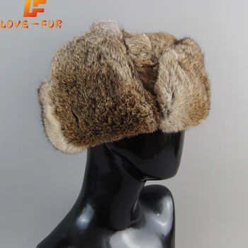 חדש מותג גברים רוסים אמיתיים ארנב פרווה המחבל כובעי יוניסקס חורף חמים טבעיים 100% פרוות ארנב כובעי נשים מלא פרווה פרווה אמיתית הכובע