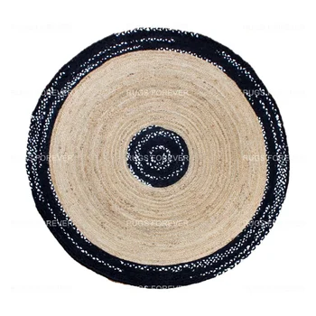 שחור יוטה באזור השטיח גן יוגה סיבוב שטיח עבודת יד צמר גפן הסלון קילים עיצוב חדר השינה