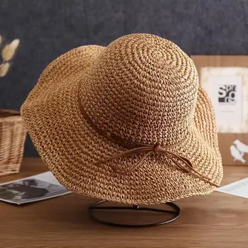 פשוט בחורה שמש כובע רחב שוליים רפוי כובעי הקיץ לנשים חוף פנמה קש כיפת לארוג דלי כובע נשי בצל הכובע נשים כובעים