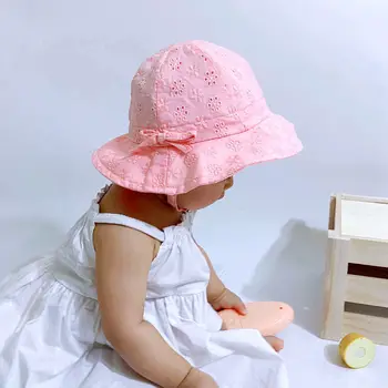 חדש האביב-קיץ חיצונית בנות תינוק כובע תחרה Bowknot דייג כובע תינוק כובע השמש ילדים השמש כובעי תינוק קרם הגנה כובע
