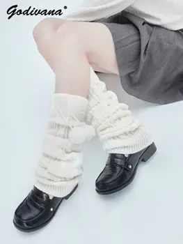 יפנית לוליטה בסגנון מעל הברך גרבי פרווה כדור רגל אגידה גרביים סתיו חורף סריגה מחממי רגליים מעובה גרביים
