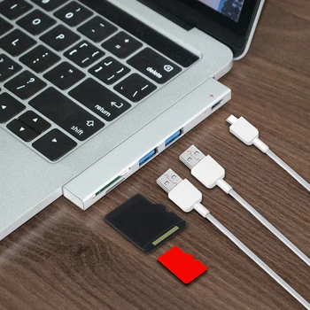 רכזת USB עם SD/TF קורא כרטיסים סגסוגת אלומיניום רב סוג ג ' רכזת כבל מתאם תואם, עבור Apple MacBook Pro המחשב הנייד ה-Extender