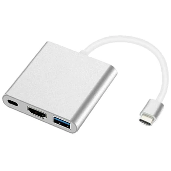 USB C מתאם, 3 ב-1 Multiport USB Type C עד 4K , USB3.0 ו-USB C אספקת כוח נמל ממיר תואם