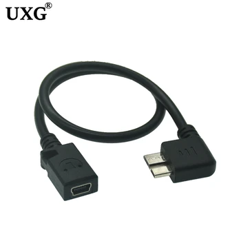 זווית 90 מעלות מיקרו USB3.0 מיקרו-B זכר USB Mini T נמל 5Pin Femmale טעינת נתונים קו תמסורת בכבלים 30cm 1FT