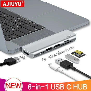 AJIUYU USB C מרכז רב USB3.0 רציף מתאם HDMI TF קורא כרטיסי SD משטרת תשלום עבור Apple MacBook Pro אוויר M1 2021 סוג c-6 יציאות