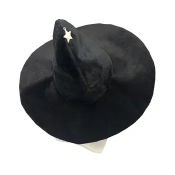 ליל כל הקדושים מכשפה כובע נוח שחור עם כוכב מחומש חידוש קוסמת הכובע על תפקידים לשחק קרנבלים המסכות להתלבש למסיבה