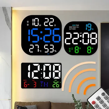 שעון קיר LED דיגיטלי מסך גדול טמפרטורה תאריך יום תצוגת השעון המעורר עם שלט רחוק עבור סלון עיצוב חדר השינה