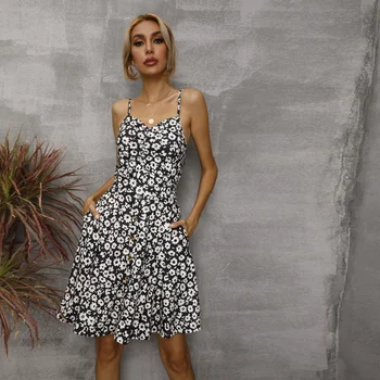הקיץ הדפסה הקולר נשים שמלות 2023 חדש אלגנטי אופנה סקסית פרחוני קצר נקבה שמלה עם כיסים אופנת רחוב Vestidos