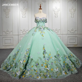 JANCEMBER רומנטי ירוק מנטה הטקס השמלה 15 מפלגת נסיכת אפליקציות פרחים למסיבת יום הולדת השמלה DY6536 בר מצווה