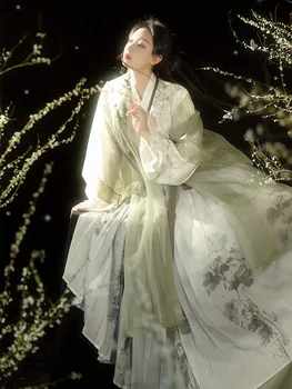סינית מסורתית בגדים Hanfu הקיץ דק ארוך עם חצאית רקומה פרחים אלגנטי בצבע ירוק