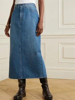 סיווג מחיר אופנת נשים Midi ג ' ינס חצאית כחולה ישר הנשי החדש ירך חבילה זמן Jupes