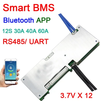 חכם 12S 30A 40A 60A Li-ion סוללת ליתיום הגנה לוח W/ איזון bms Bluetooth יישום RS485 UART תוכנת צג 3.7VX12