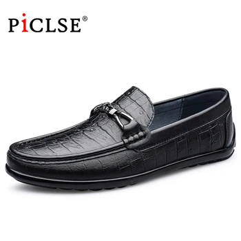 PICLSE מותג יוקרה אמיתי עור לגברים נעלי נעליים עסקיות מזדמן עור גברים נעלי נוחות גברים מוקסינים שטוחות נעליים