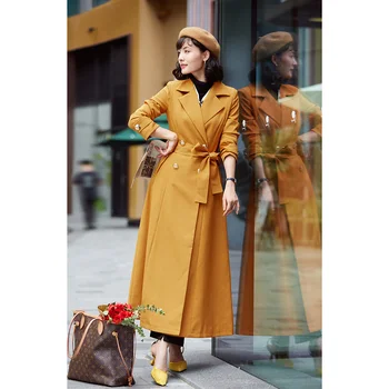 אנגליה סגנון מעיל עבור Office גברת מעיל רוח כפולה עם חזה נופל המותניים מתכווננת מעילי קוריאנית מעילי טרנץ ' נשים