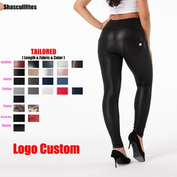 Shascullfites מלודי מותאם מכנסיים נשים לוגו מותאם אישית גבוהה המותניים בצבע שחור מאט, עם מכנסיים דמוי עור, הרמת תחת ג ' ינס עור חותלות