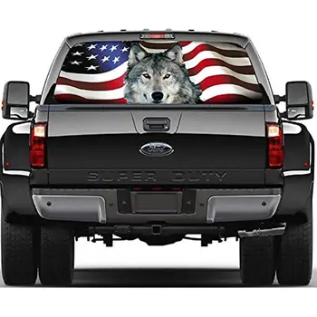 זאב הדגל האמריקאי גוון החלון האחורי מדבקה,מכונית מגניבה מדבקה חלון אחורי המדבקה מדבקה לרכב משאיות הובלה לעטוף גרפי מחורר S