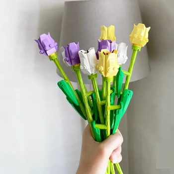 פרח אבני הבניין הצבעוני סימולציה זר הביתה ריהוט DIY צמח בונסאי פרח בלוק הרכבה דגם צעצוע ילדה מתנה
