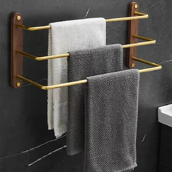 אלומיניום & אגוז שחור שירותים חומרה להגדיר בעל מגבת/RackBars קיר רכוב אביזרי אמבטיה מסמר אגרוף 2/3Bars זהב