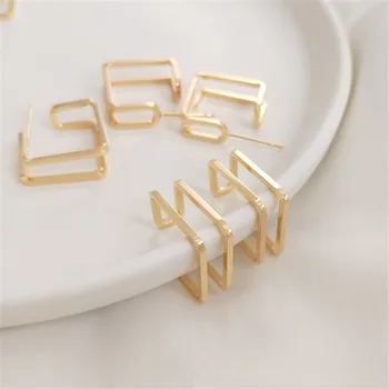 גיאומטרי מרובע כפול עגילי כסף 925 מחט עגילים פשוטים אופנתי קוריאה באינטרנט סלבריטאים עגילי זהב 14K צבע