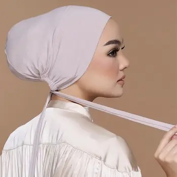הרכש החדש מודאלית גמיש גמיש כובעים עבור נשים בנות קיץ לנשימה מוצק לקשור התחתונה כובעי נשים מתכוונן המוסלמים כמוסות