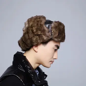 שחור חום טראפר כובע בעיצוב מיוחד מגיני אוזניים עם אבזם חורף כובע PU האנטר כובע בחוץ