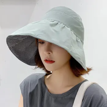 2023 החדש, הנשי קוריאני טרנדי קרם הגנה כובע גדול לזכותו הגנת UV הטיול לחוף ריק העליון נשים שמש כובעים דו צדדית