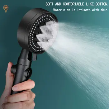 5 מצבי חיסכון במים ראש מקלחת שחור מתכוונן גבוה מקלחת לחץ אחד-המפתח לעצור את המים עיסוי ראש מקלחת אמבטיה