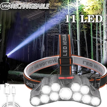 פנס LED חזקה 11LED נטענת USB פנס חזק פנס בהיר חיצוני עמיד למים טיפוס הרים, מחנאות לפיד