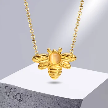 Vnox עדין דבורה בצורת שרשראות לנשים ליידי הילדה מסיבת יום הולדת מתנות תכשיטים,זהב צבע פלדת אל-חלד פאם קולר