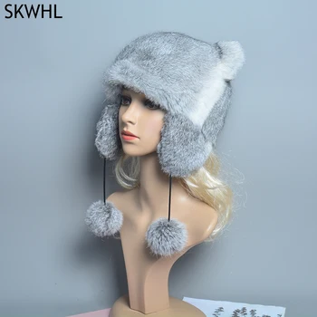 סגנון חדש סרוגים אמיתי ארנב בכובע פרווה לנשים טבעי חם ארנב פרווה, כובעי קוריאני סגנון חורף אמיתי ארנב פרווה Skullies קאפ