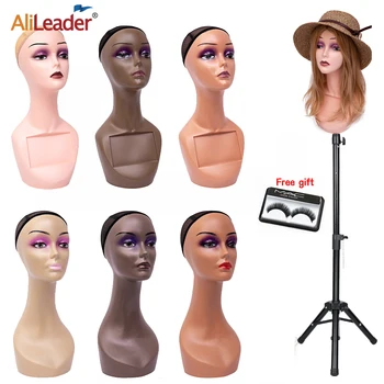 Alileader זולים בובת הראש בלי הכתפיים נקבה הראש מודל הבובה והגמד הפאה צעיף משקפיים כובע כובע דוכן תצוגה
