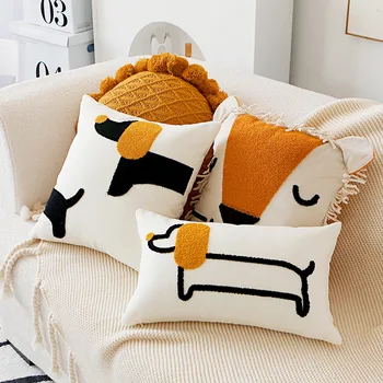 רקמה על כרית כיסוי מודרני פשוט, כלב הוא כלב, דפוס Pillowcover האירופי דקורטיבי כרית מותנית חיה מקסימה לכריות הספה