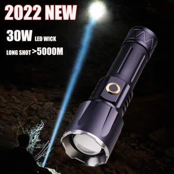 5000 מטר החזק ביותר פנס LED זום נטענת USB XHP199.9 הפנס הטקטי מחנה Type-c 1000000LM פלאש אור