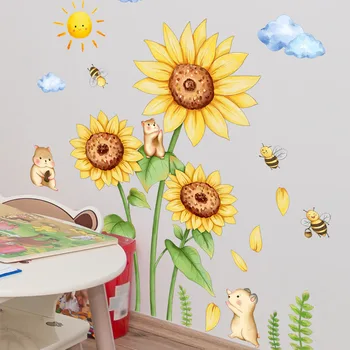 3030*90cm פרחים חמניות דבורה וול מדבקה רקע קיר הסלון, חדר השינה ללמוד מסעדת קישוט קיר קיר מדבקה