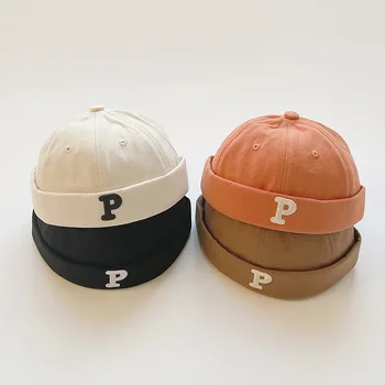 2023 ניו Vintage אותיות רקומות התינוק Brimless כובע האביב ילדים בנים בנות היפ הופ דוקר כובע מתכוונן ילדים ביני כובעים